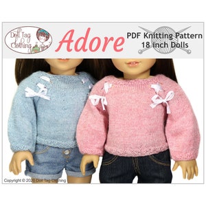 Adore Sweater with Bishop Sleeves | PDF Knitting Pattern for 18 inch Girl Dolls