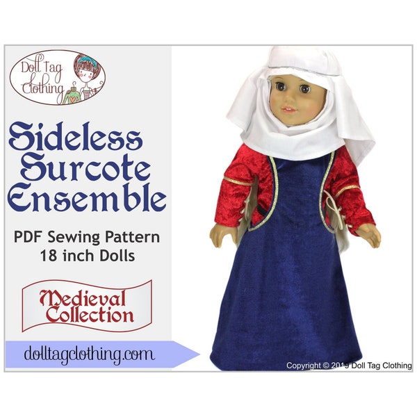 Ensemble Médiéval Surcote Sans Côté | Patron de couture PDF pour poupées de 18 pouces telles que American Girl® par Doll Tag Clothing