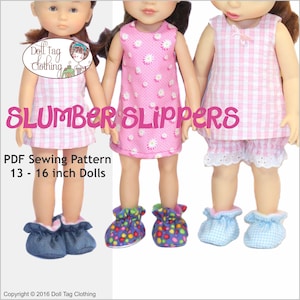 Slaapslippers voor poppen van 13 tot 16 inch | PDF-naaipatroon voor poppen zoals Hearts for Hearts, animators en Corolle les Cheries