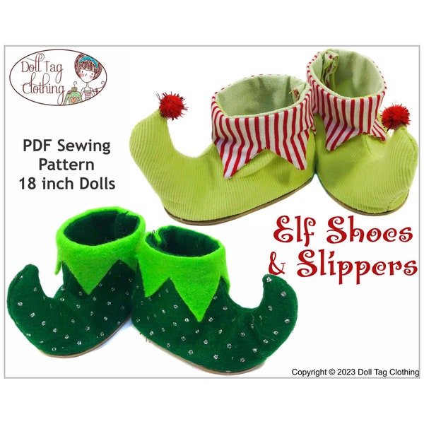 Elf Shoes & Slippers | Festive Christmas | PDF Sewing Pattern for for 18 inch Girl and Boy Dolls