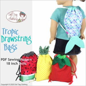 Tropic Sacs à cordon | Style sac à dos | Patron de couture PDF pour poupées fille et garçon de 18 pouces