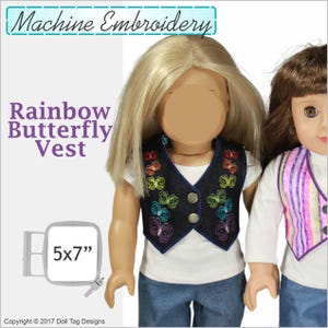 Rainbow Butterfly Vest | In the Hoop | Machine Embroidery Designs for 18 inch Girl and Boy Dolls
