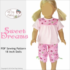 Piżama Sweet Dreams | Krótkie, trzy czwarte i długie wersje | Wzór do szycia w formacie PDF dla lalki dziewczynki i chłopca o wymiarach 18 cali