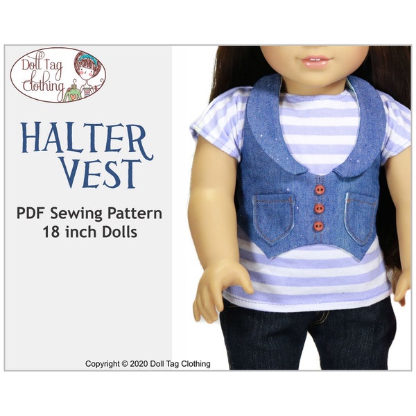Halter Vest and Reversible Vest | Vest with Collar | PDF Sewing Pattern for 18 inch Girl and Boy Dolls