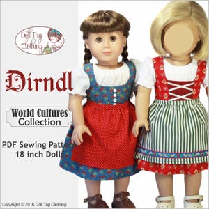 Dirndl Bavarian Dress | International and Traditional | PDF Sewing Pattern for 18 inch Girl Dolls