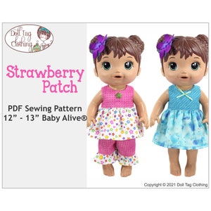 Strawberry Patch Dress, Top & Pants | PDF Sewing Pattern for 12 to 13" such as Baby Alive Dolls