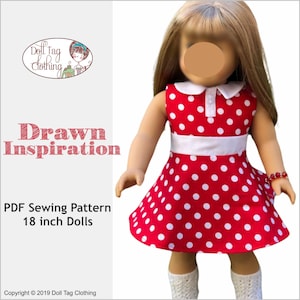 Drawn Inspiration 1950&#39;s Dress | PDF Sewing Pattern for 18 inch Girl Dolls | Summer Party | Sleeveless or Puffy Sleeves