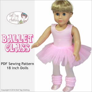 Ballettkurs-Set | PDF Schnittmuster für 45 cm Mädchen Puppen | Trikot, Tüllrock, gestrickte Beinstulpen