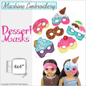 Dessert Masks | In the Hoop | Machine Embroidery Designs 18 inch Girl and Boy Dolls | Ice Cream ~ Pudding ~ Donut ~ Cookie