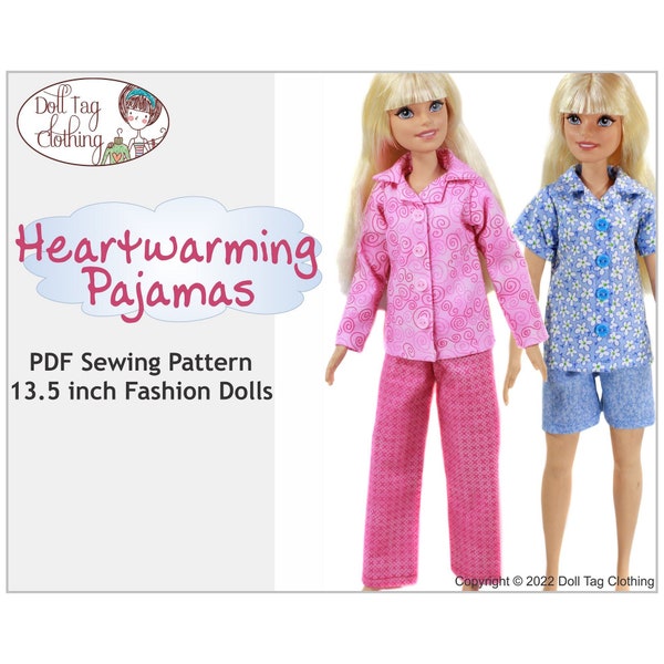 Heartwarming Pajamas | PDF Sewing Pattern for 13.5 inch My First Fashion Doll | Winter PJs | Slumber Party | Pants and Top