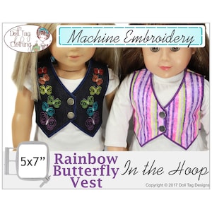 Rainbow Butterfly Vest | Machine Embroidery In the Hoop Designs for 18 inch Girl and Boy Dolls