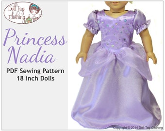 Princess Nadia Dress | Panniers and Puffy Sleeves Ballgown | PDF Pattern for 18 inch Girl Dolls