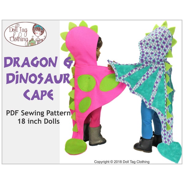 Drachen und Dinosaurier Umhang - Dress Up Kostüm | PDF Schnittmuster für eine 45 cm grosse Mädchen und Jungen Puppen
