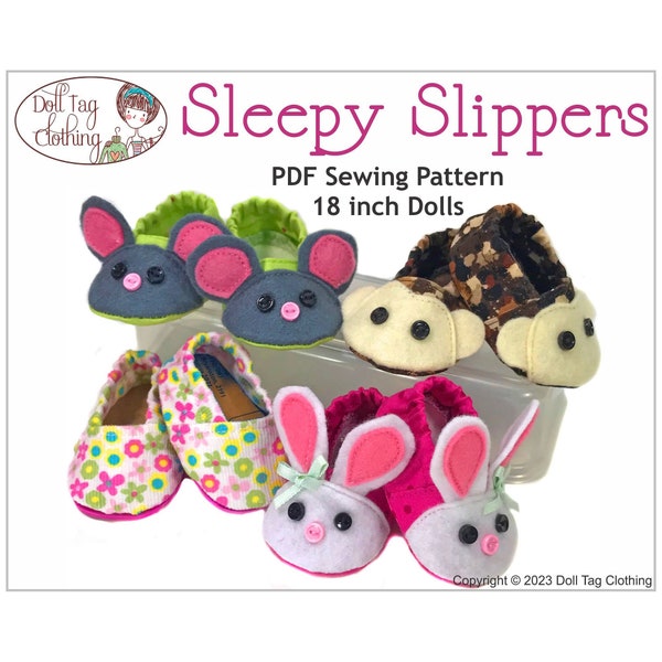 Sleepy Slippers | PDF Sewing Pattern for 18 inch Girl and Boy Dolls