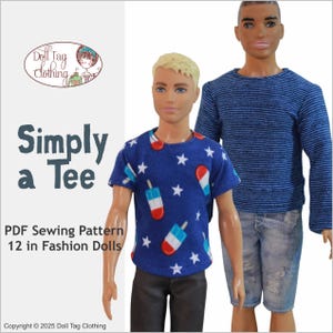 Simply a Tee T-Shirt | Long Sleeve & Sleeveless | PDF Sewing Pattern for 12 inch Male Fashion Dolls | Boy Doll | Broad Slim Original