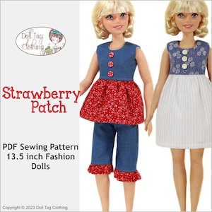 Strawberry Patch Dress, Top & Pants | PDF Sewing Pattern for 13.5 inch My First Fashion Doll | Summer Set