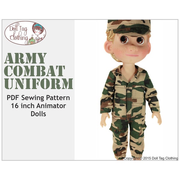 Army Combat Uniform | PDF Sewing Pattern to fit 16 inch Animator Dolls | Boy Doll