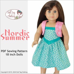 Patrón de costura en PDF para vestido y bolero nórdicos de verano para muñecas de 45 cm (18 pulgadas)
