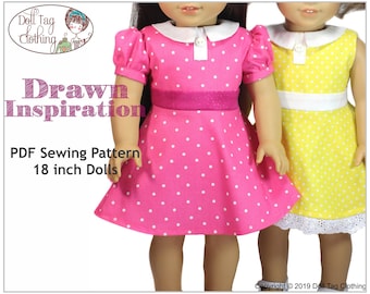 Drawn Inspiration 1950's Dress | PDF Sewing Pattern for 18 inch Girl Dolls | Summer Party | Sleeveless or Puffy Sleeves