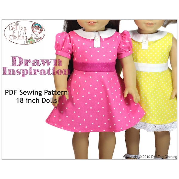 Drawn Inspiration 1950's Dress | PDF Sewing Pattern for 18 inch Girl Dolls | Summer Party | Sleeveless or Puffy Sleeves