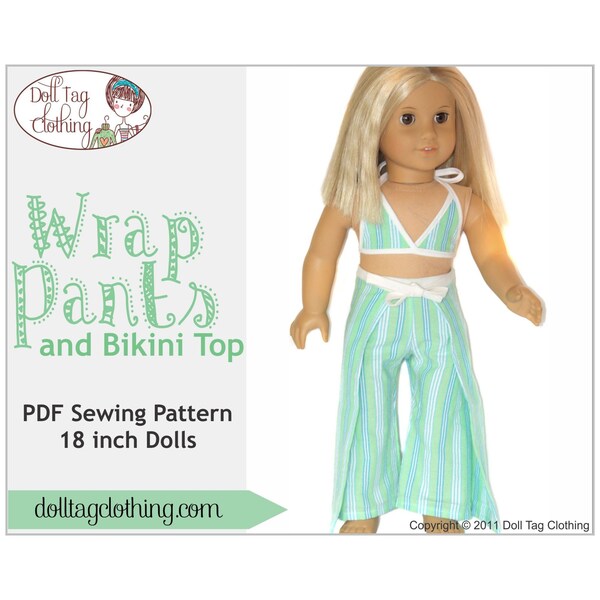 Wrap Pants & Bikini Top | PDF Sewing Pattern for 18 inch Dolls such as American Girl® by Doll Tag Clothing