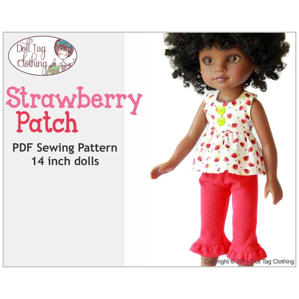 Strawberry Patch Top & Pants | PDF Sewing Pattern for 13 to 14 inch Dolls such as Hearts for Hearts, Corolle les Cheries