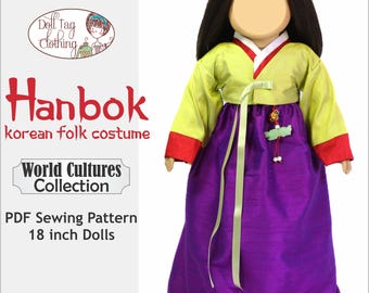 Korean Hanbok Traditional Dress | PDF Sewing Pattern for 18 inch Girl Dolls