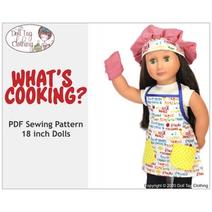 What's Cooking Cook's Apron, Hat and Pot Holder | PDF Sewing Pattern for 18 inch Girl and Boy Dolls