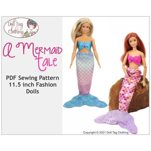 A Mermaid Tale | PDF Sewing Pattern for 11.5 inch Fashion Dolls | Curvy Size | Tail and Bikini Top
