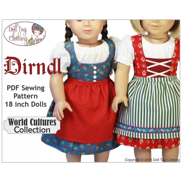 Dirndl Trachtenkleid | PDF-Schnittmuster für eine 45 cm große Mädchen-Puppe