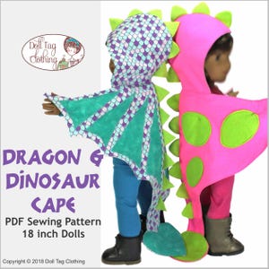Cape de dragon et de dinosaure - Déguisement | Patron de couture PDF pour poupées fille et garçon de 18 pouces