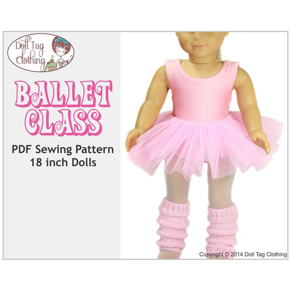 Conjunto de clase de ballet / Patrón de costura PDF para muñecas de niña de 18 pulgadas / Leotardo, falda de tul, calentadores de piernas de punto
