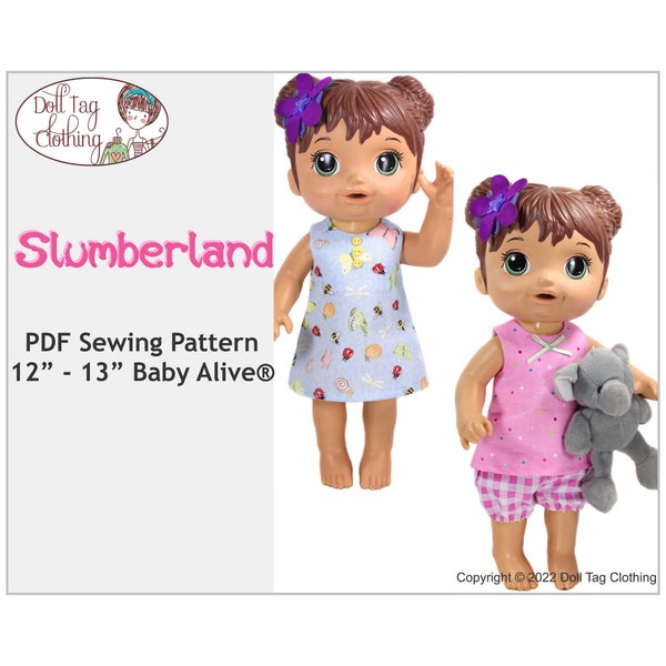 Slumberland Pajamas and Dress | PDF Sewing Pattern for 12 to 13" such as Baby Alive Dolls