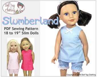 Slumberland Pajamas and Dress | PDF Pattern for 18 - 19 inch Slim Dolls such as Journey Girl, Dollfriends by Via-E