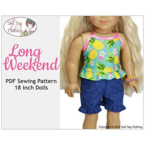 Long Weekend Summer Halter Top & Ruffle Shorts | PDF Sewing Pattern for 18 inch Girl Dolls