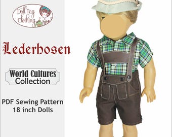 Lederhosen Traditional Dress | Bavaria Germany Austria | PDF Sewing Pattern for 18 inch Girl and Boy Dolls