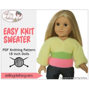 Easy Knit Sweater | PDF Knitting Pattern for 18 inch Dolls such as American Girl® | Boy Doll