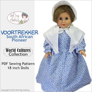 Voortrekker South African Pioneer | Dress - Bonnet - Bloomers - Shawl | PDF Sewing Pattern for 18 inch Girl Dolls