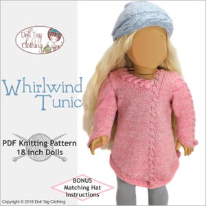 Pull tunique et bonnet Whirlwind | Modèle de tricot PDF pour poupées fille de 18 pouces
