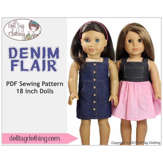 Denim Flair Dress PDF Sewing Pattern for 18 Inch Dolls Such as American Girl®  by Doll Tag Clothing -  Israel