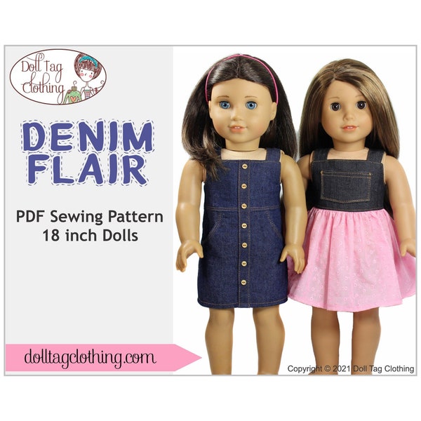 Denim Flair Dress | PDF Sewing Pattern for 18 inch Dolls such as American Girl® by Doll Tag Clothing