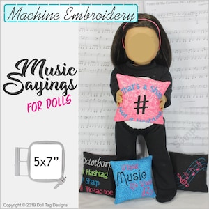 Puede incluir: Un conjunto de cinco diseños de bordado de 5x7 pulgadas para muñecas con frases sobre música. Los diseños incluyen "That's a Sharp Not a Hashtag", "Octothorpe", "Hashtag", "Sharp", "Tic-tac-toe" y "Music".