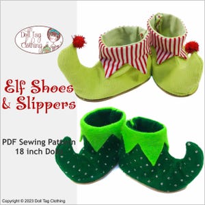Elf Shoes and Slippers | Festive Christmas Shoes | PDF Sewing Pattern for for 18 inch Girl and Boy Dolls