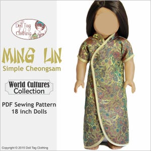 Ming Lin eenvoudige cheongsam | PDF-naaipatroon voor meisjespoppen van 18 inch