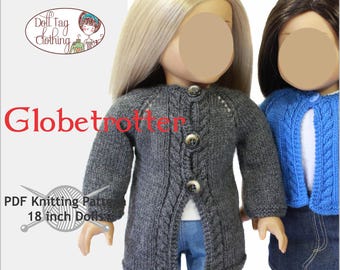 Globetrotter Sweater, Cardigan and Coat | PDF Knitting Pattern for 18 inch Girl Dolls