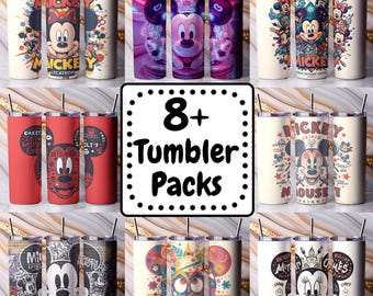 Parte de más de 48 envoltorios para vasos con diseño de ratón de dibujos animados retro PNG de 20 oz y 30 oz / Descarga digital por sublimación para vasos rectos cónicos