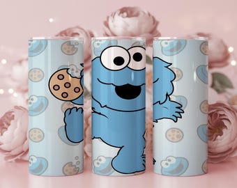 Diseño de vaso de 20 oz estilo Monstruo de las Galletas Azul – Diseño de personaje de galleta de dibujos animados, descarga digital