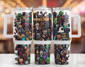 Envoltura para vaso de aventura fantástica estilo bloque PNG / Personajes de vóxel sin costuras, diseño de sublimación de 40 oz / Descarga digital