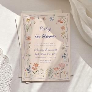 baby in bloom invitation pink wildflower butterfly baby shower invite girl floral spring garden party