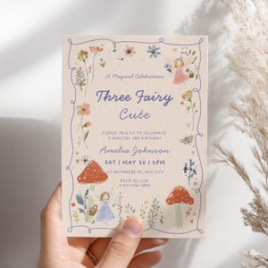 Fairy 3rd Birthday Invitation, Fairy Garden Birthday Girl Invite, Magical Enchanted Fairy Third Party Canva Template (Digital Download)